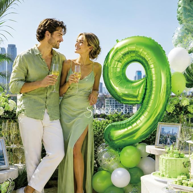 40 Inch Green Number 9 Balloon Lime Big Large Helium Number 0-9 | Giant Digital - Image 2