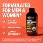 Organic Black Seed Oil Cold Pressed Liquid - Black Cumin Supplement for Immune System Function, Digestive Support, Hair Nourishment & Overall Health - 8 Fl Oz - Unflavored, Non-GMO, Vegan