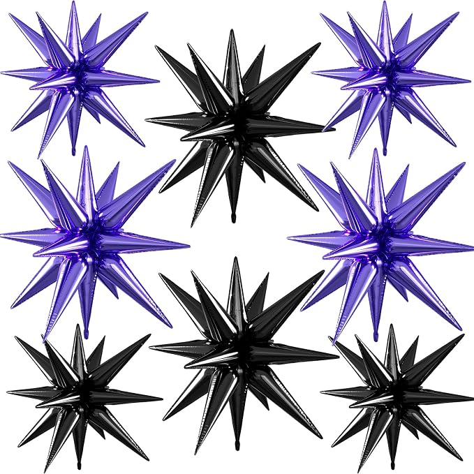 Purple Black Star Balloons, 22/27 Inch Black and Purple Star Shaped Balloons by Paready
