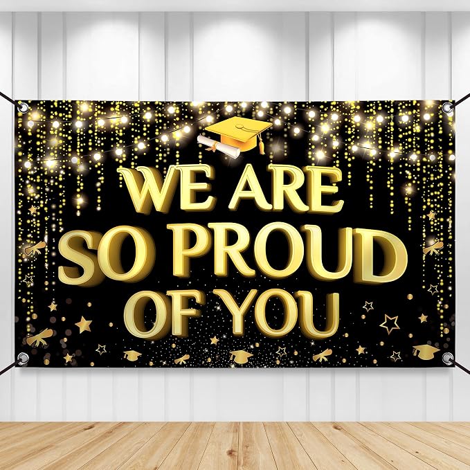 KatchOn We are So Proud of You Banner 72x44 Inch | Black and Gold Graduation by KatchOn