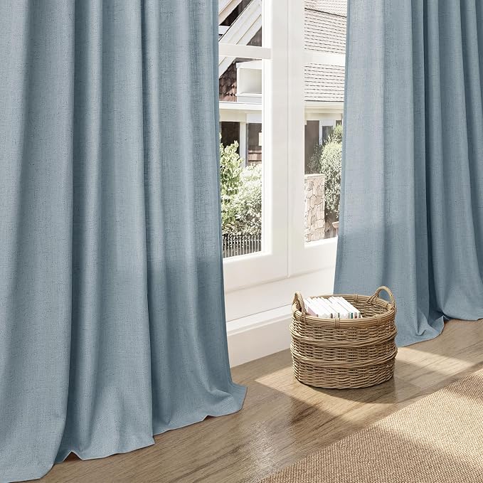 Light Blue Linen Curtains 84 Inch Length 2 Panels Set - Image 6