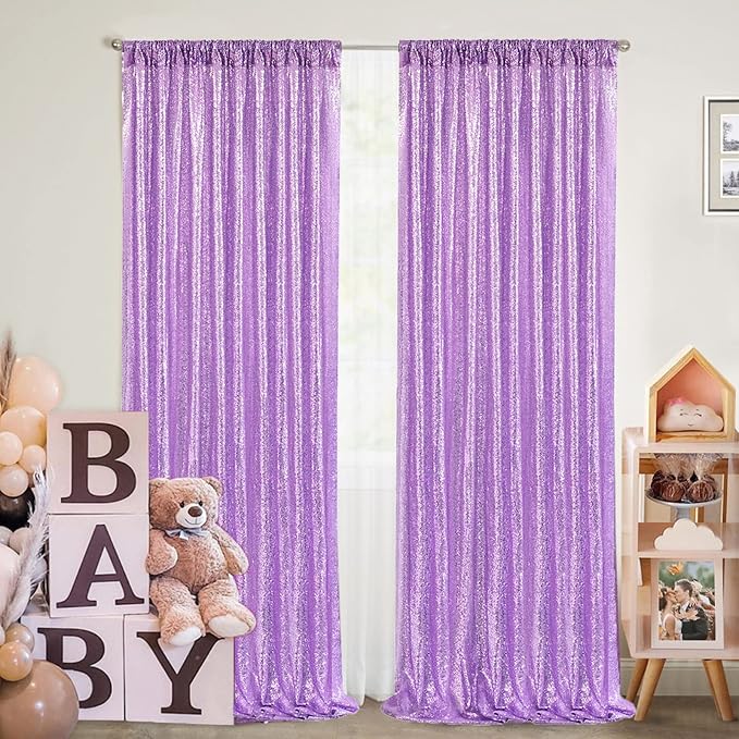 Light Purple Sequin Backdrop Curtain 2 Panel 2FTx8FT Glitter Photo Backdrop | - Image 2