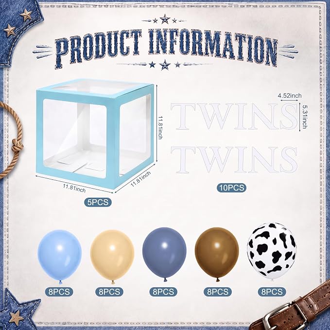 Thyle 5pcs Cowboy Twins Baby Shower Decorations Party Supplies Clear Baby - Image 2