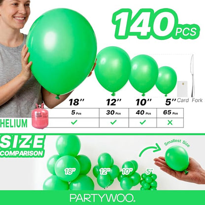 PartyWoo Green Balloons 140pcs Different Sizes of 18 12 10 5 Inch | Balloons - Image 6