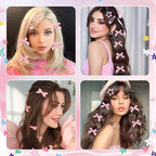 24Pcs Pink Mini Bow Hair Clips Y2K Star Snap Hair Barrettes Water Drop No Slip Hair Clips for Women Small Hair Bows Cute Bowknot Star Hair Pins Accessories for Girls