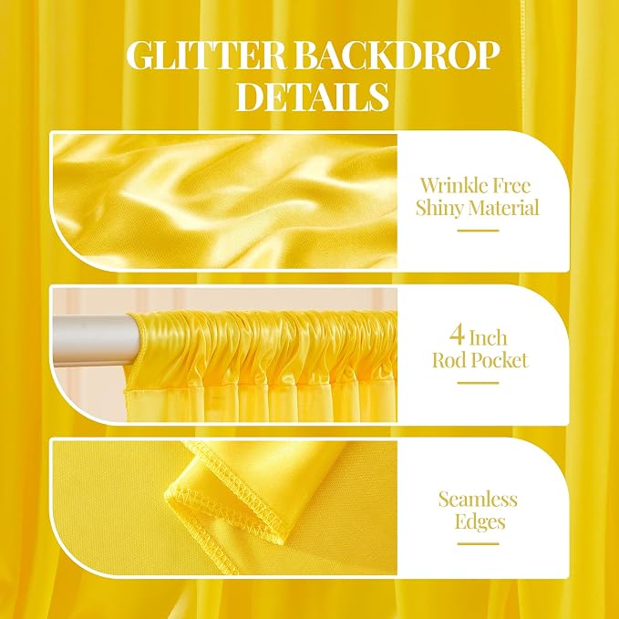 40x10ft Yellow Gold Glitter Backdrop Curtain - Image 4