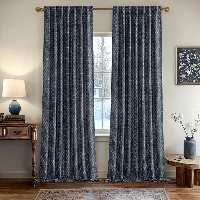MIULEE Patterned Farmhouse Linen Curtains, Back Tab - Image 2