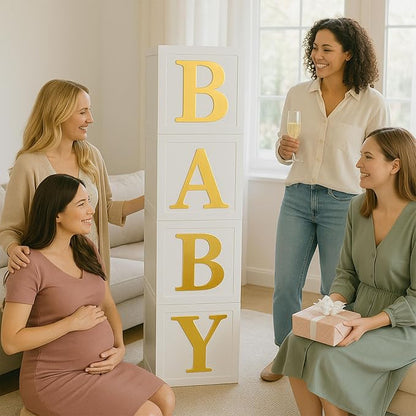 Baby Shower Balloon Boxes – 4 White Photo Prop Blocks - Image 3