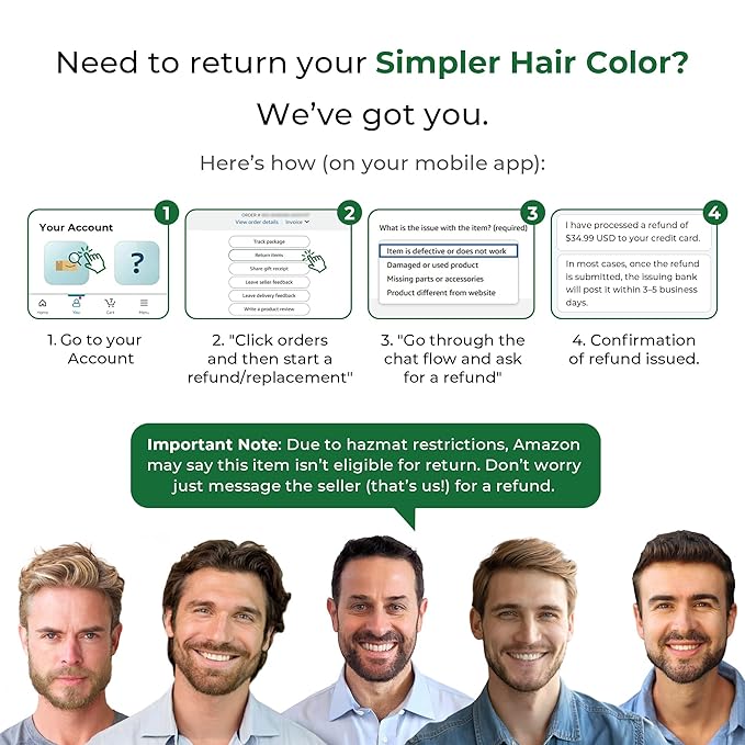 Simpler Hair Color for Men Kit for Full Gray Coverage - Medium Brown Men’s Hair Dye - Easy Hair or Beard Dye for 100% Gray Coverage - Ammonia Free Hair Color, Beard Coloring for Men