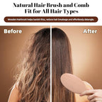 Wooden Hair Brush and Comb, One-piece Design, Reduce Frizz and Static, Massage Scalp, Detangling Paddle Hairbrush for Women, Girls, Kids, Includes Cleaning Claw, 5 Wood Bristles