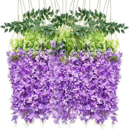 Artificial Wisteria Hanging Flowers Fake Wisteria Flower Garland Silk Vines by WONICE