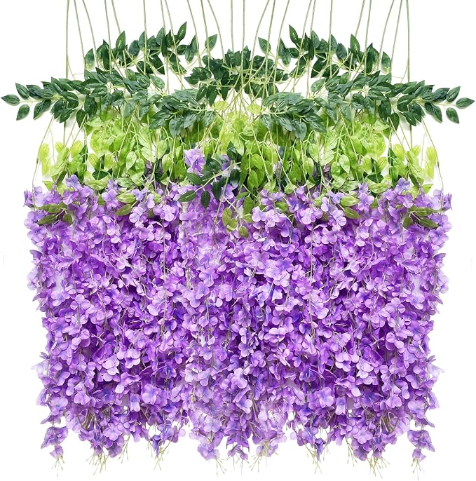 Artificial Wisteria Hanging Flowers Fake Wisteria Flower Garland Silk Vines by WONICE