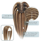 Human Hair Toppers for Women Real HairTopper with Thinning Hair 120% Density Round Shaped Swiss Base Hair Pieces 40g-Medium Brown Mix Blonde with Dark Brown Root（4P27）