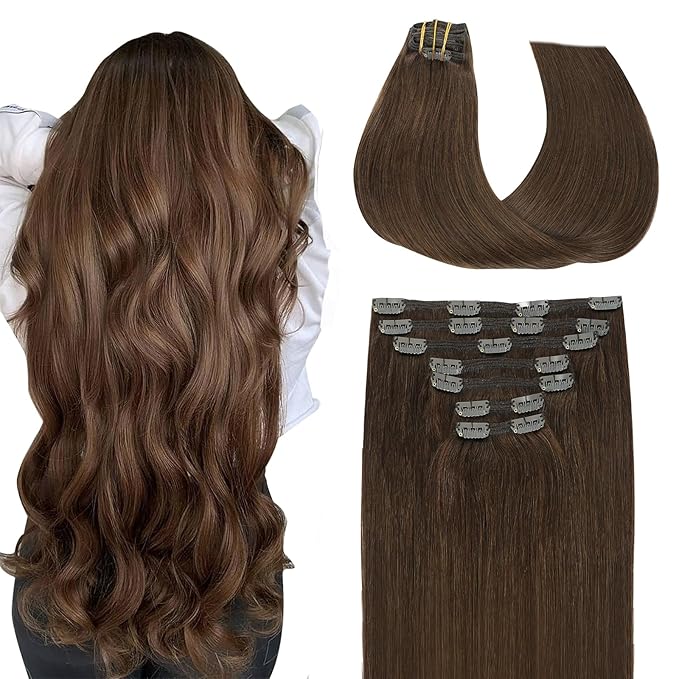 SURNEL Chocolate Brown Human Hair Clip-in Extensions 20 Inch 160g 7pcs (#4-20'')