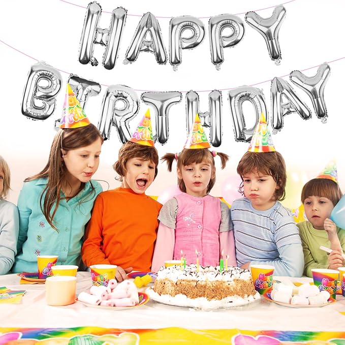 Silver Happy Birthday Balloons Banner Mylar Foil Letters | Inflatable Party - Image 4