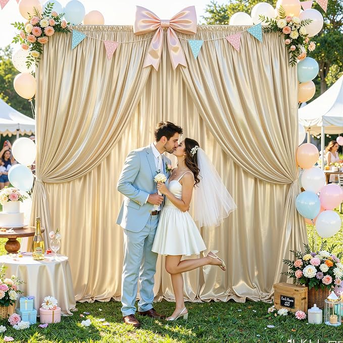 10x10ft Champagne Beige Glitter Backdrop Curtain - Image 3