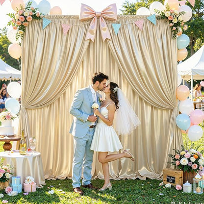 40x10ft Champagne Beige Glitter Backdrop Curtain - Image 7
