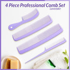 Mars Wellness 4 Piece Professional Comb Set Lavender - USA MADE - Fine Pro Tail, Dresser Hair Comb Styling Comb - Premium Grade for Men and Women - Parting Teasing and Styling - Lavender