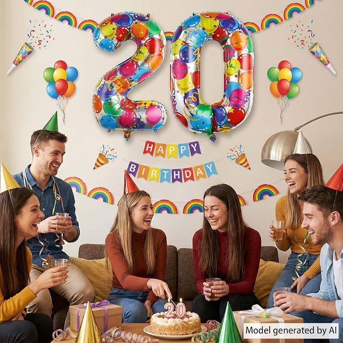 40 Inch Rainbow Number 0 Balloon, Large Colorful Mylar Foil Number Balloons 0-9 - Image 7