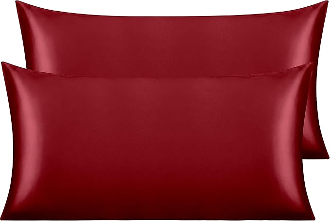 NTBAY 2 Pack Satin King Pillowcases for Hair and Skin, Luxurious and Silky Pillow Cases with Envelope Closure, 20x36 Inches, Wine Red