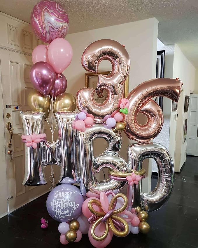 Rose Gold 35 Number Balloons, 40 Inch Giant Number 35 Balloons Foil Mylar - Image 4