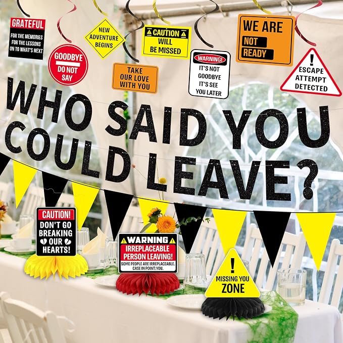 Roetyce Farewell Party Decorations, Caution Who Said You Could Leave Banner | - Image 6