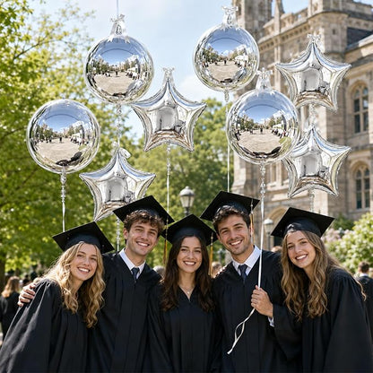 9 Pcs Silver Round Foil Balloons and Star Balloons 22/18 4D Ball Balloon - Image 3