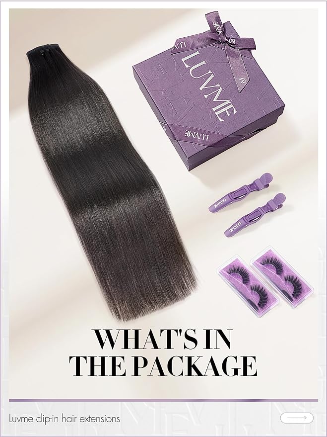 LUVME Yaki Straight Seamless 70g 4Pcs Clip in Hair Extensions Full Max with 22inch Remy Human Hair Clip ins Extensions, Natural Black 100% Real Soft Hair