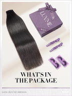 LUVME Yaki Straight Seamless 70g 4Pcs Clip in Hair Extensions Full Max with 18inch Remy Human Hair Clip ins Extensions, Natural Black 100% Real Soft Hair