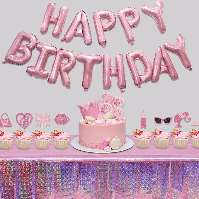 Metallic Pink Happy Birthdays Banner - Image 2