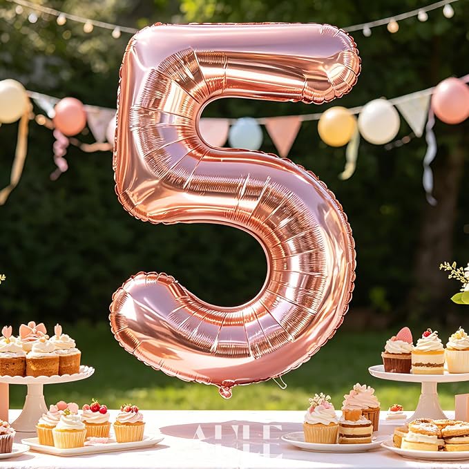 AULE 40 Inch Rose Gold 5 Balloon Number Foil 0-9 Birthday Big Numbers | - Image 4
