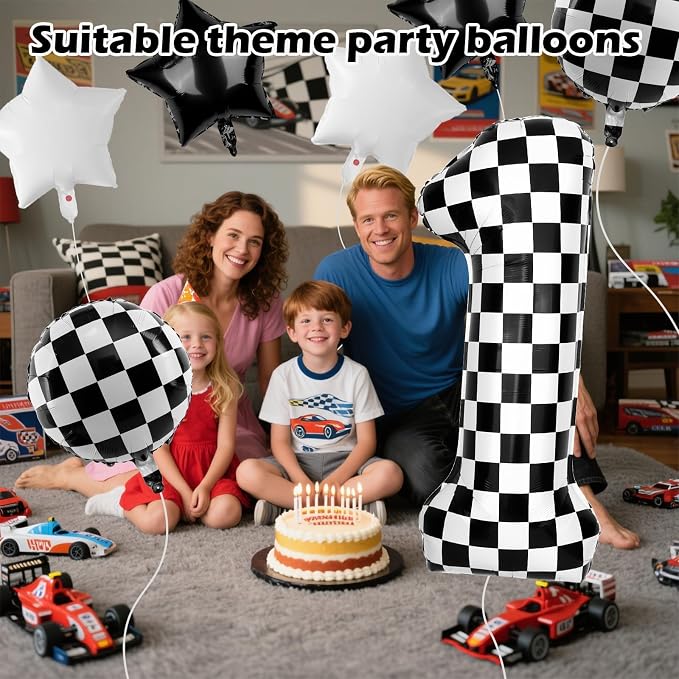 40 Inch Checkered Number Balloons 1 Black and White Foil Balloon - Image 3