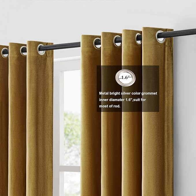 Brown Gold Velvet Blackout Curtains Luxury Decor 72 inches, Color Block | - Image 2