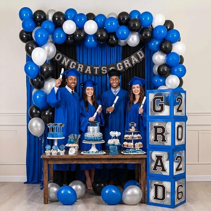 Graduation Decorations 2026 Navy Blue and Gold Balloon Boxes and Arch Garland - Image 8