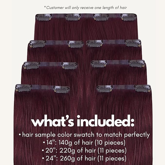 Irresistible Me Real Human Hair Extensions Clip Ins – 100% Human Hair Clip In Extensions for Length & Volume – Invisible Extension – Heat Resistant & Dyeable – Cherry Red, 24 Inches