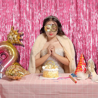 2 Pack Pink Backdrop Party Decorations Tinsel Curtain Party Backdrop Foil - Image 2