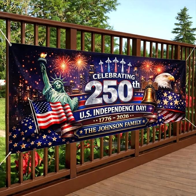 Personalized 250 Years of Freedom USA Banner 1776-2026, Patriotic American - Image 3