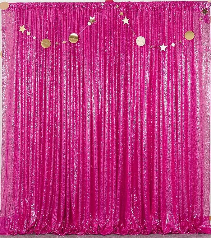 JYFLZQ Hot Pink Sequin Backdrop Curtain 8x8ft 1 Panel Fuchsia Glitter Photo - Image 3