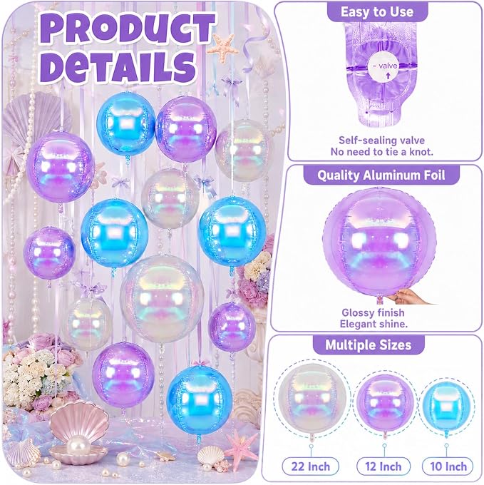 Biapian 12 Pcs Pastel Iridescent Round Balloons, Different Size Holographic - Image 3