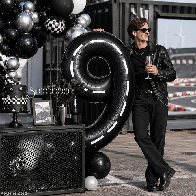 Race Car 40 Inch Black 9 Big Large Helium Balloon Number 0-9 | Track Giant - Image 4