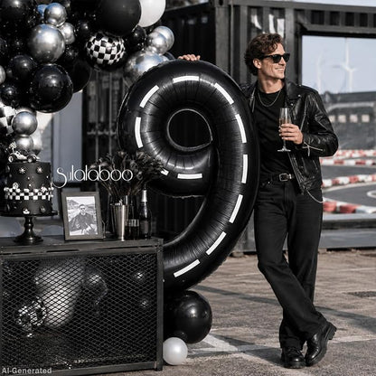 Race Car 40 Inch Black 9 Big Large Helium Balloon Number 0-9 | Track Giant - Image 4
