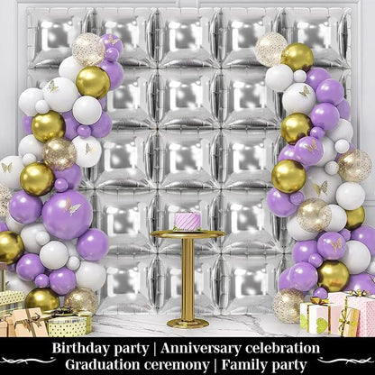 Silver Square Balloon Wall Square Foil Balloons Wall Backdrop 25 Pcs Double - Image 5