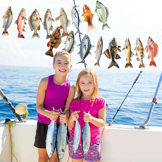 Hooqict Fishing Hanging Banner Garland Fish Birthday Party Banner - Image 4