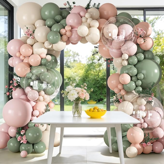 Ouddy Party 149Pcs Pink Sage Green Sand Balloon Garland Kit 18 12 10 5Inch | - Image 6
