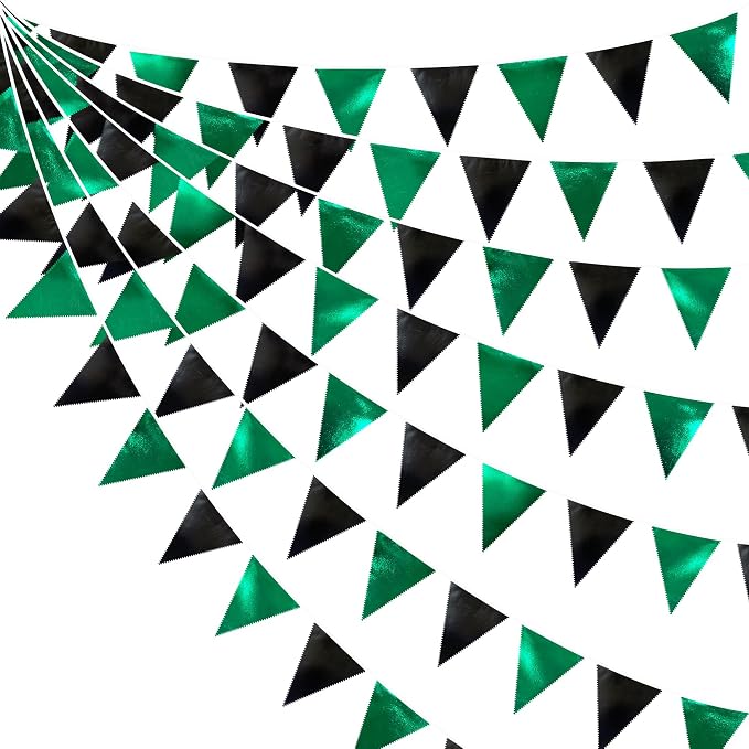 Black Green Party Decorations Metallic Fabric Triangle Pennant Banner Flag by pinkblume