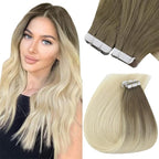 Sunny Hair Tape in Hair Extensions Real Human Hair Invisible Remy Hair Extensions Tape ins for Women Light Brown Root to Platinum Blonde Balayage 16 inch 20Pcs 50G