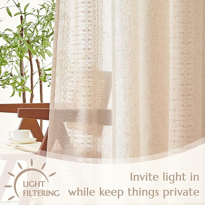jinchan Boho Curtains for Bedroom Linen Blend Boho Curtains 96 Inches Long 2 - Image 4