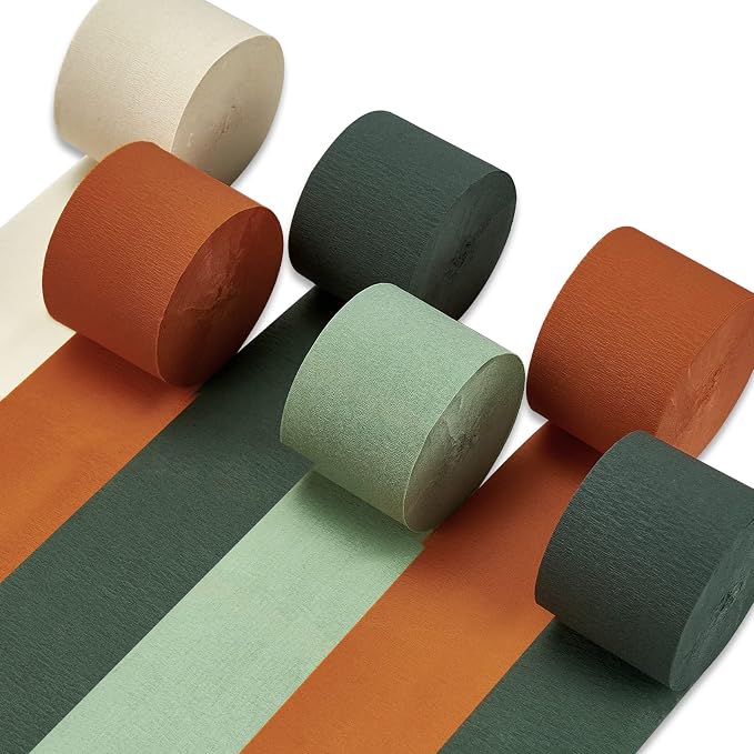 PartyWoo Green and Orange White Crepe Paper Streamers 6pcs 492 FT | Birthday by PartyWoo