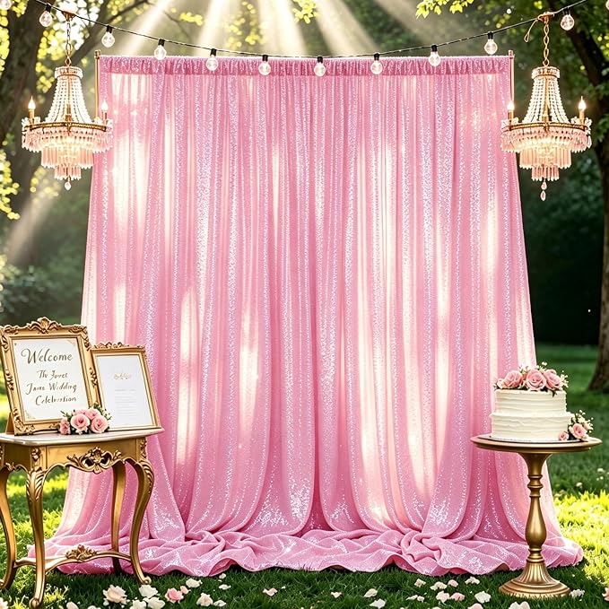Hahuho Pink Sequin Backdrop Curtain, Banquet Decoration（6 Panels, 2FT x 8FT - Image 7