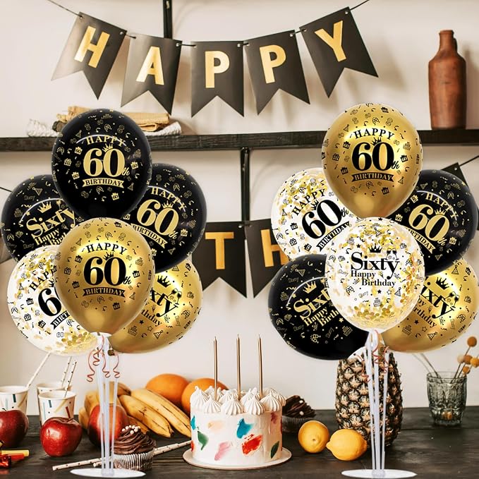 TONIFUL 4 Set Black Gold 60 Printed Balloon Stands - Image 6